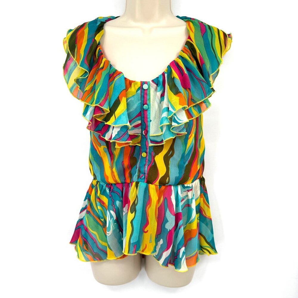 Y2K Chiffon halter top Love Stitch stripe peplum woman’s blouse top size Large